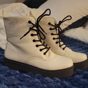 Women's White Lace-Up Boots
